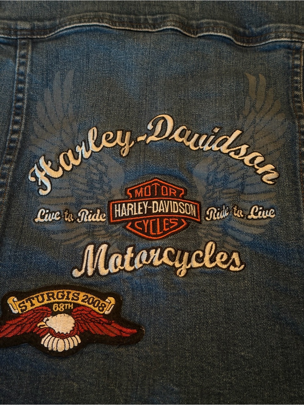 Harley-Davidson Denim Vest Moto Boho Y2K Biker Sturgis 2008 Embroidered Patch, M - Picture 10 of 16